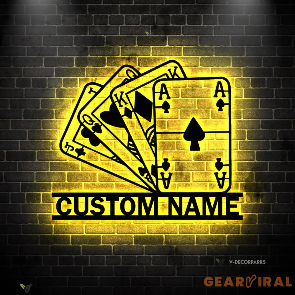Personalized Poker Metal Wall Art With Lights - Gift For Poker Lover - Poker Game Room Decor - Gamer Gift Custom