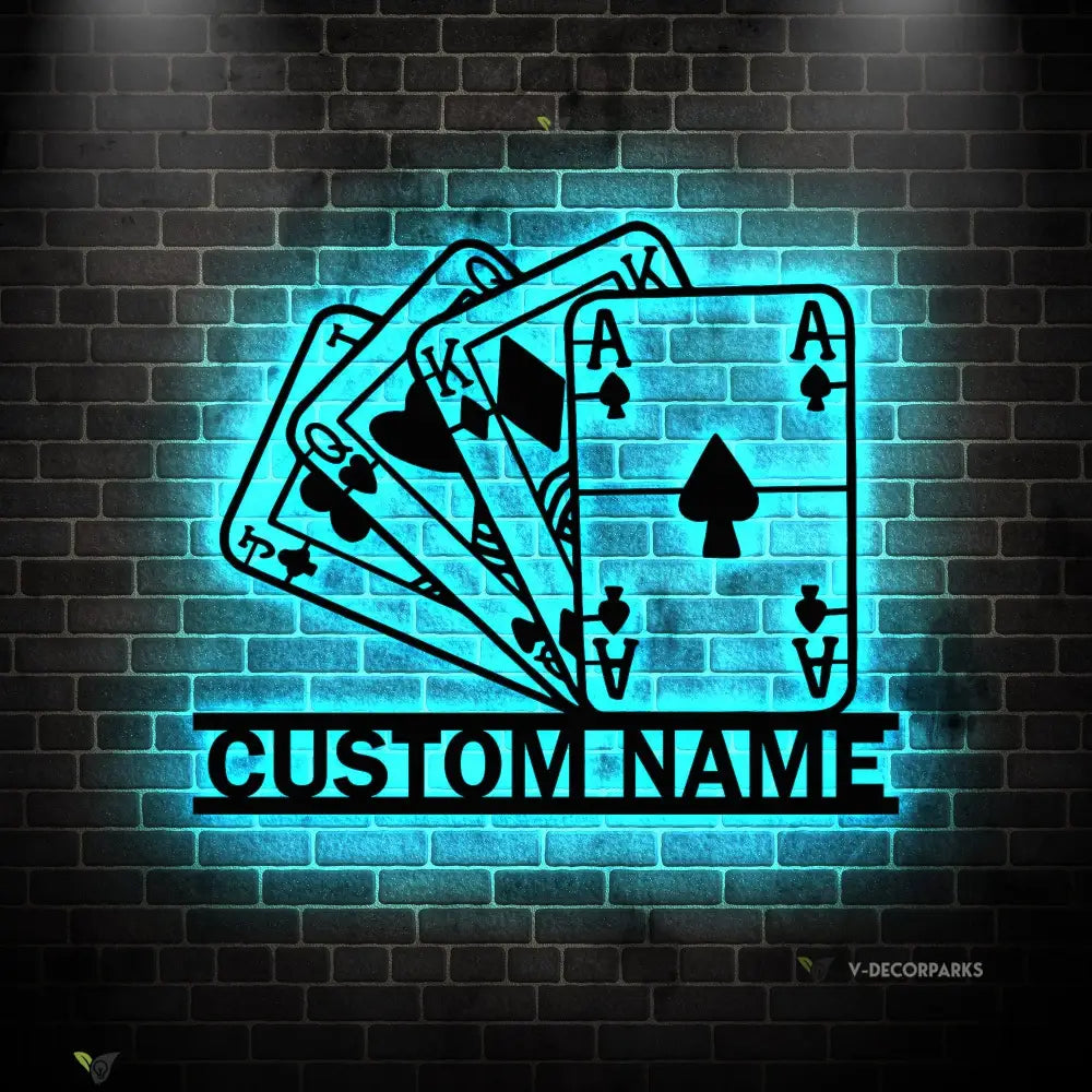 Personalized Poker Metal Wall Art With Lights - Gift For Poker Lover - Poker Game Room Decor - Gamer Gift Custom