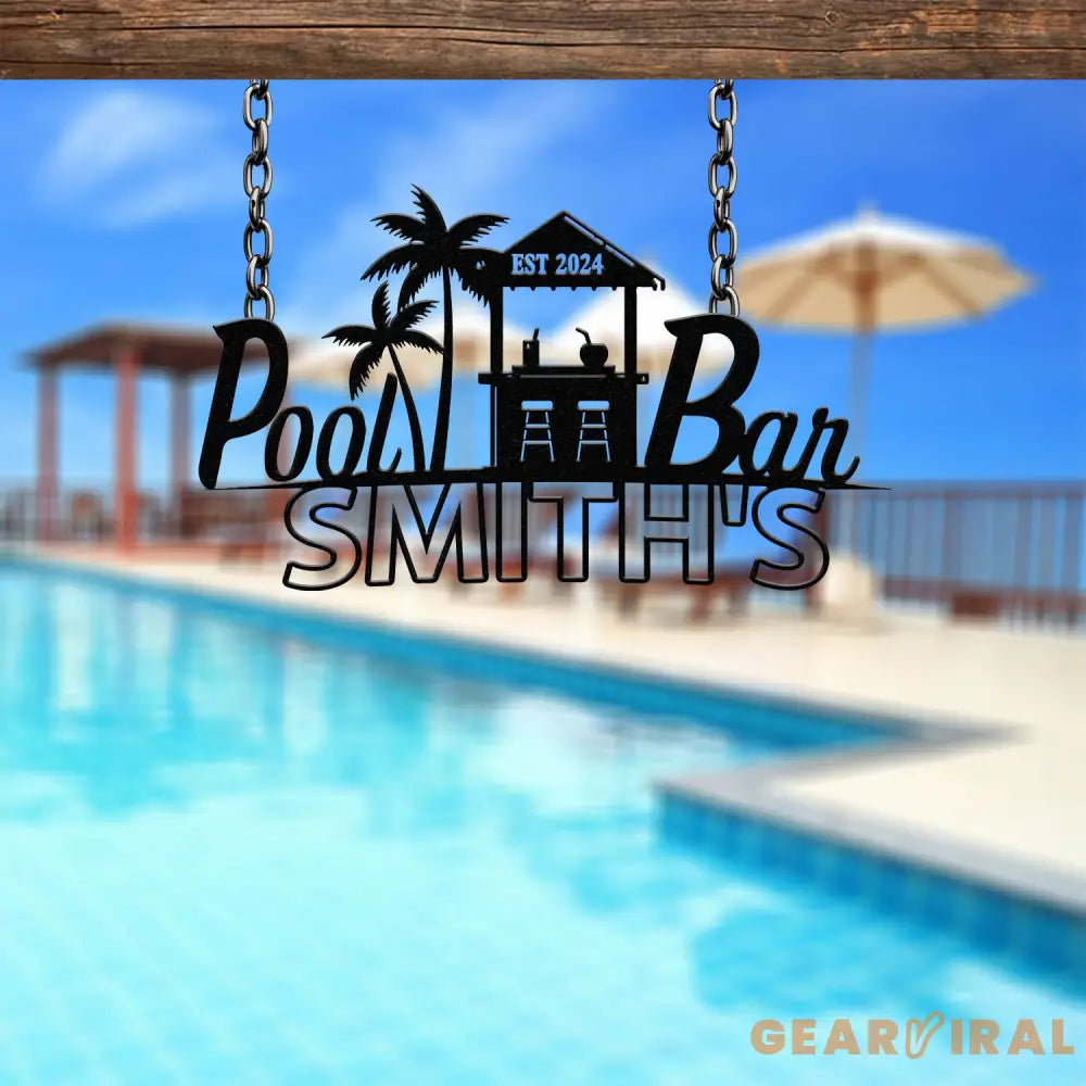 Personalized Pool Bar Metal Sign LED Outdoor Wall Decor Pool Signs for Outdoor Personalized Custom Backyard Oasis Sign