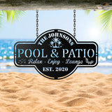 Personalized Pool Metal Sign - Custom Backyard Oasis Sign Patio Decor - Backyard - Lake House Sign | GearViral