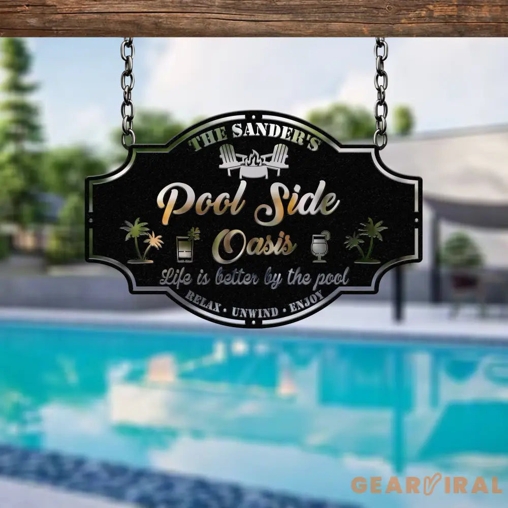 Personalized Poolside Paradise Sign LED Light Custom Backyard Pool Sign Family Welcome Sign Aloha Palm Tree Decor Beach