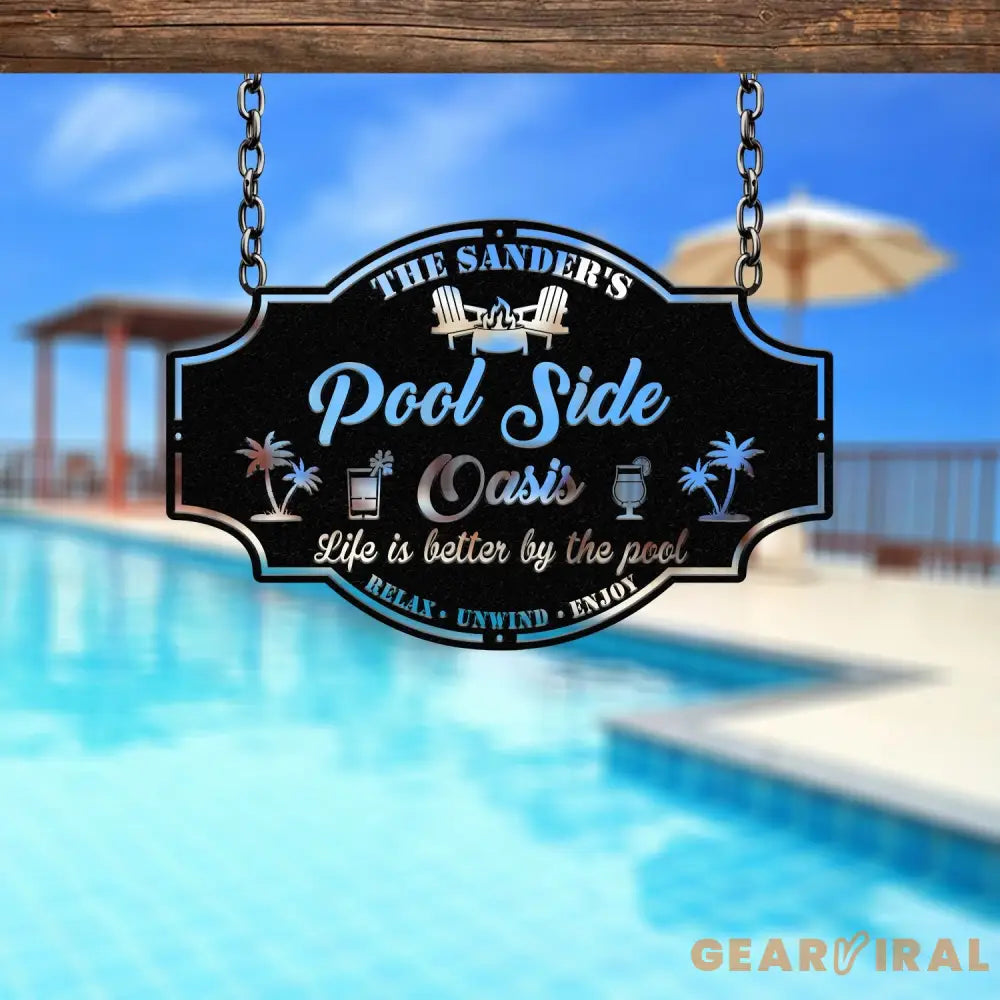 Personalized Poolside Paradise Sign LED Light Custom Backyard Pool Sign Family Welcome Sign Aloha Palm Tree Decor Beach