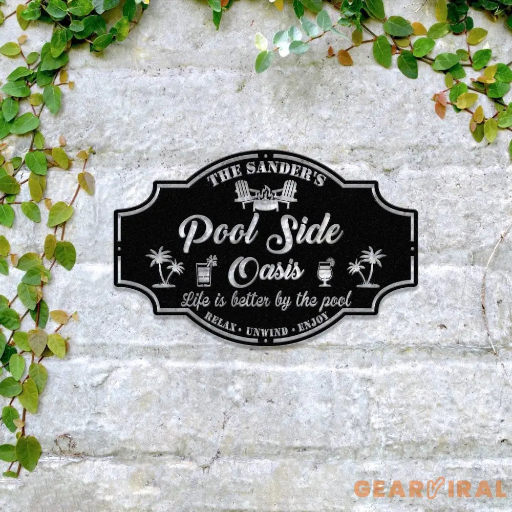 Personalized Poolside Paradise Sign LED Light Custom Backyard Pool Sign Family Welcome Sign Aloha Palm Tree Decor Beach