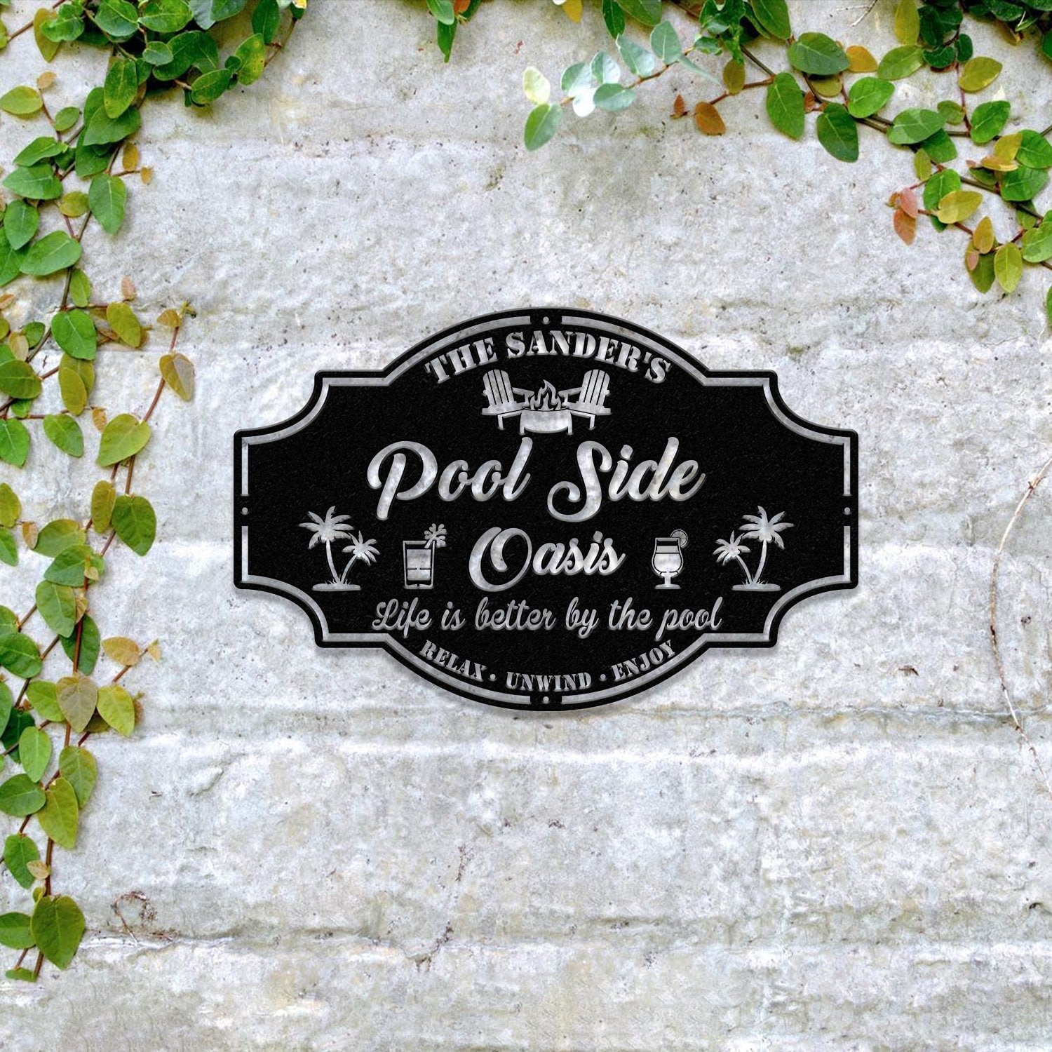 Personalized Poolside Paradise Sign LED Light, Custom Backyard Pool Sign, Family Welcome Sign, Aloha Palm Tree Decor, Beach House Decor