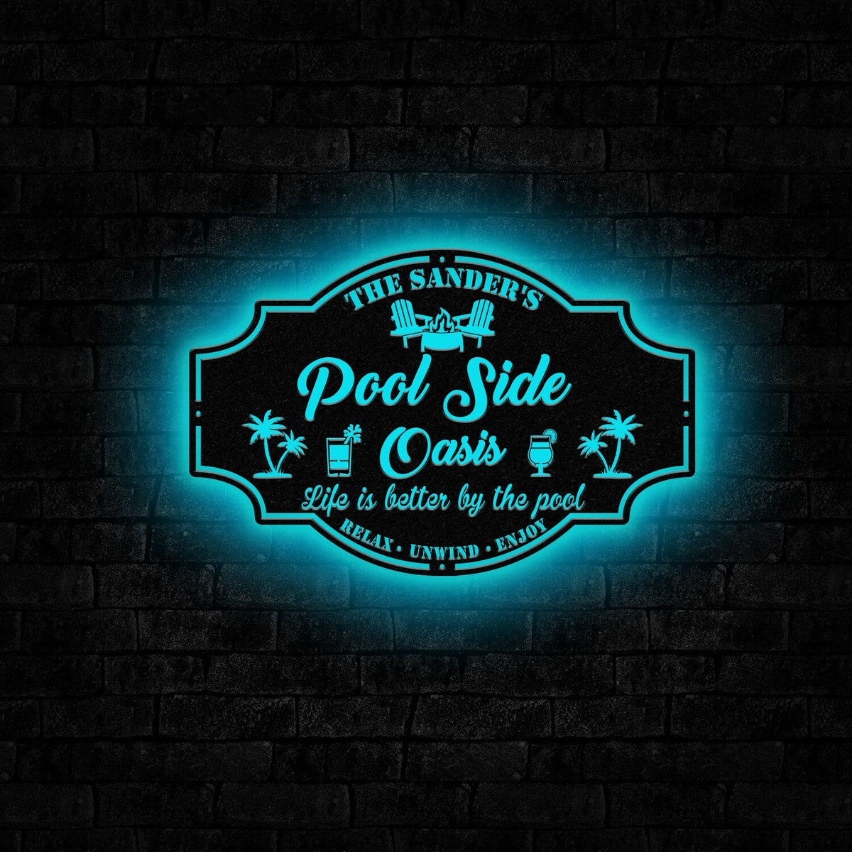 Personalized Poolside Paradise Sign LED Light, Custom Backyard Pool Sign, Family Welcome Sign, Aloha Palm Tree Decor, Beach House Decor