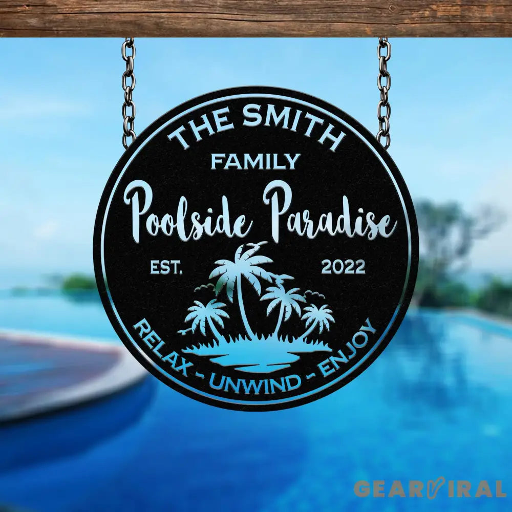 Personalized Poolside Paradise Sign LED Light Custom Pool Sign Backyard Pool Decor Backyard Sign Poolside Decor