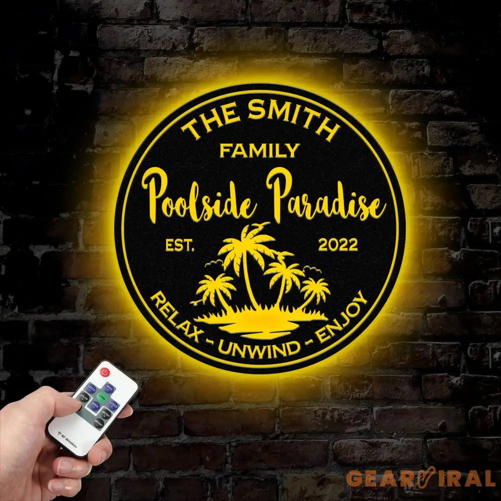 Personalized Poolside Paradise Sign LED Light Custom Pool Sign Backyard Pool Decor Backyard Sign Poolside Decor