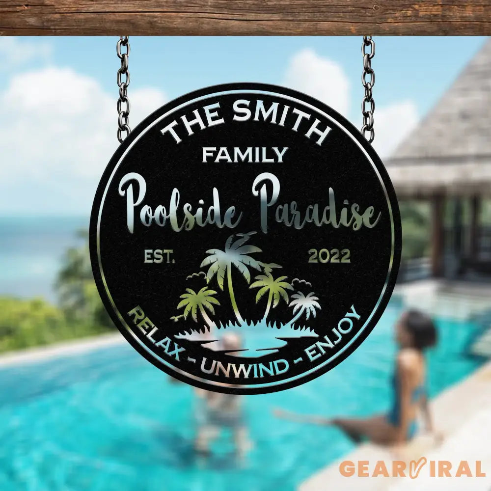 Personalized Poolside Paradise Sign LED Light Custom Pool Sign Backyard Pool Decor Backyard Sign Poolside Decor