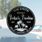 Personalized Poolside Paradise Sign LED Light Custom Pool Sign Backyard Pool Decor Backyard Sign Poolside Decor
