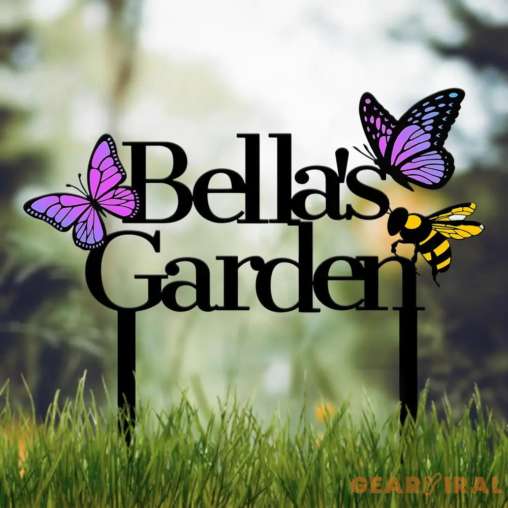 Personalized Purple Butterfly Metal Garden Stake Sign Custom Name Metal Garden Decor Yard Art Custom Metal Garden Art