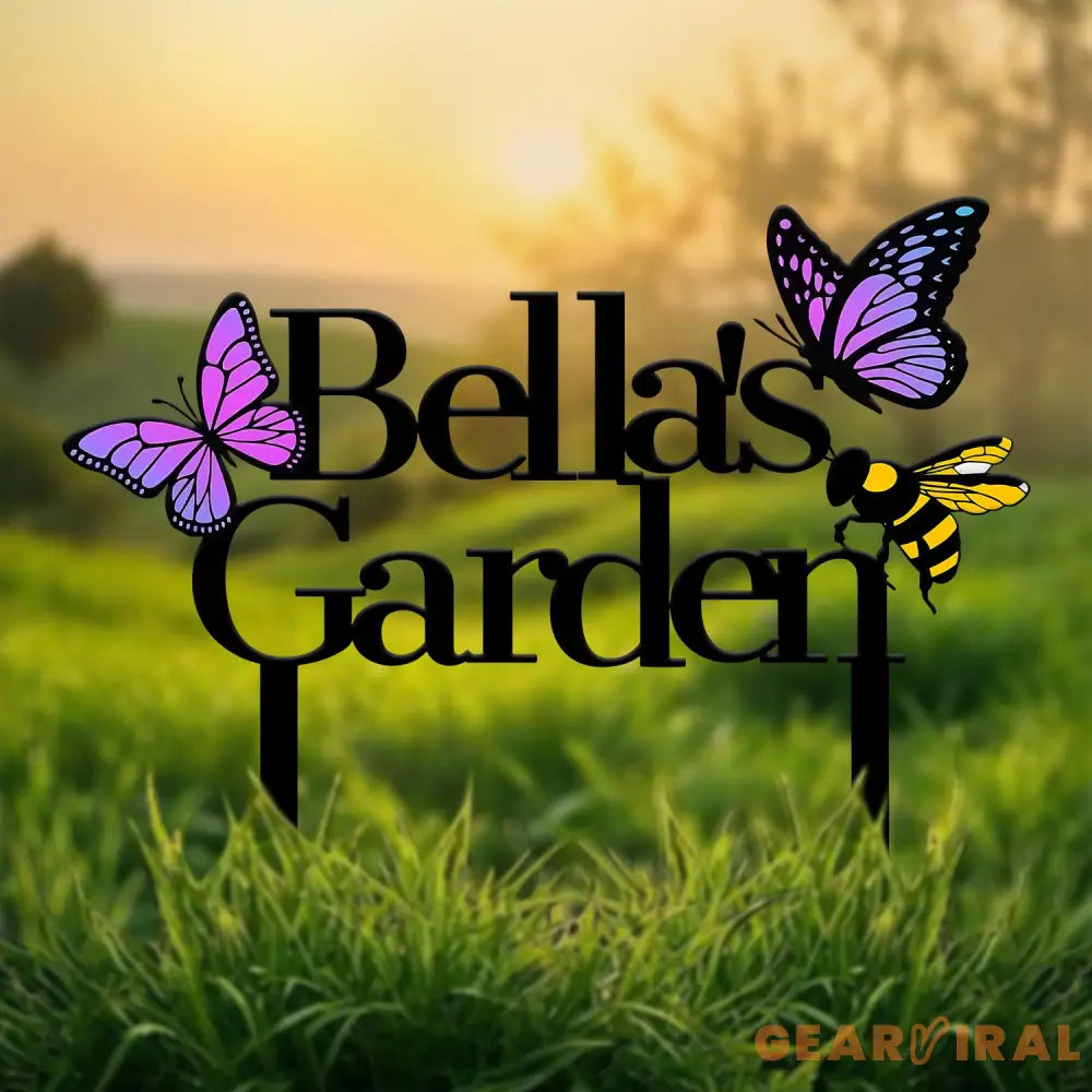 Personalized Purple Butterfly Metal Garden Stake Sign Custom Name Metal Garden Decor Yard Art Custom Metal Garden Art