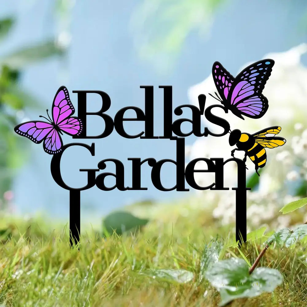 Personalized Purple Butterfly Metal Garden Stake Sign Custom Name Metal Garden Decor Yard Art Custom Metal Garden Art