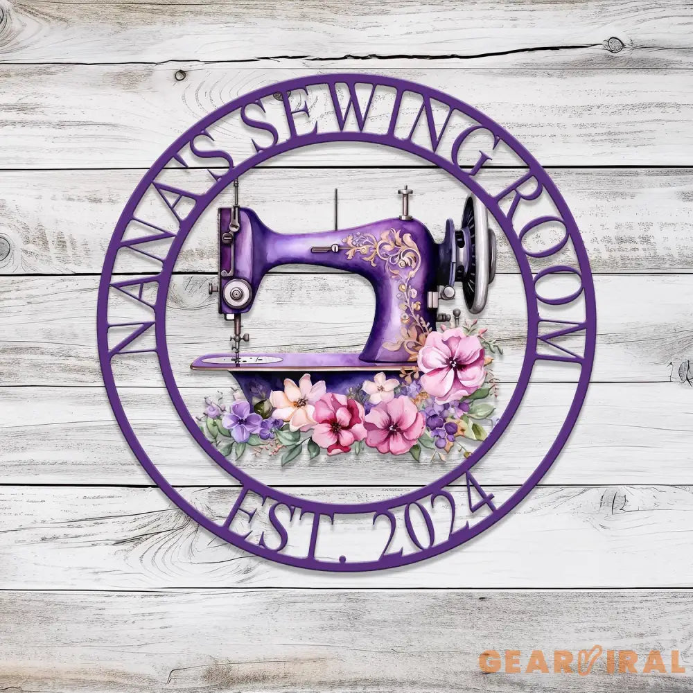 Personalized Purple Sewing Machine With Flower Sign Custom Quilting Sign For Sewing Room Decor Sewing Machine Sign Gift