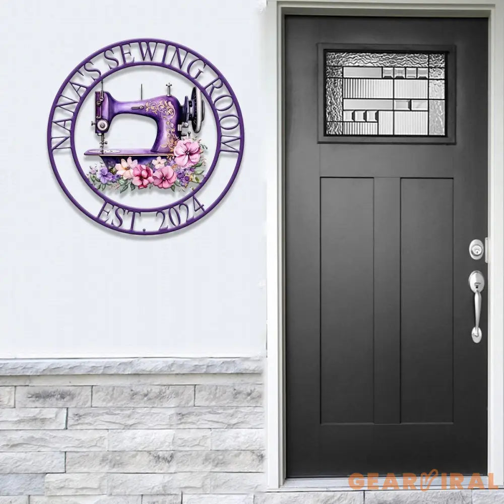 Personalized Purple Sewing Machine With Flower Sign Custom Quilting Sign For Sewing Room Decor Sewing Machine Sign Gift