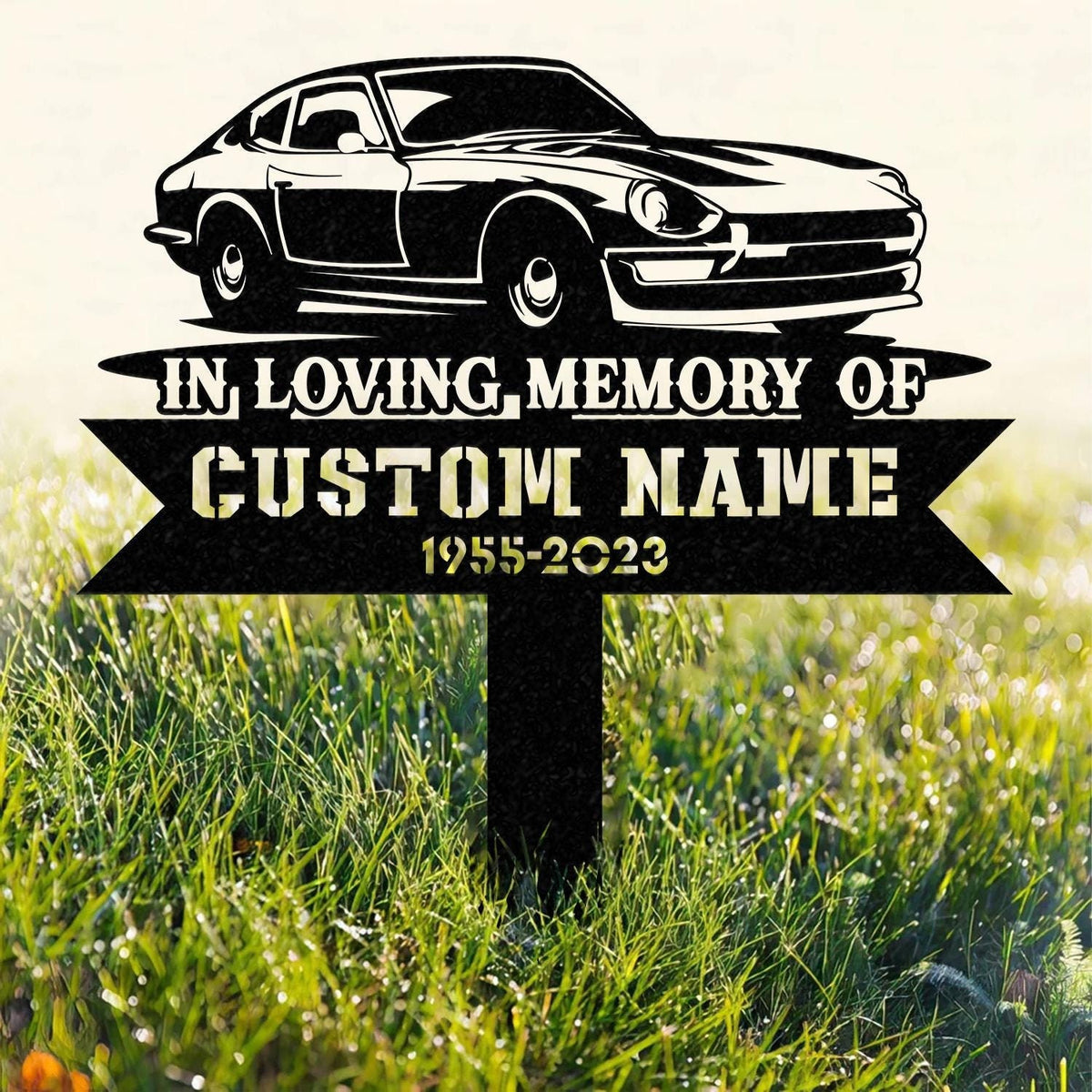 Personalized Racing car Memorial Stake, In Loving Memory Metal Stake, Sympathy Sign, Grave Marker, Remembrance Stake, Personalized Classic Car Sign