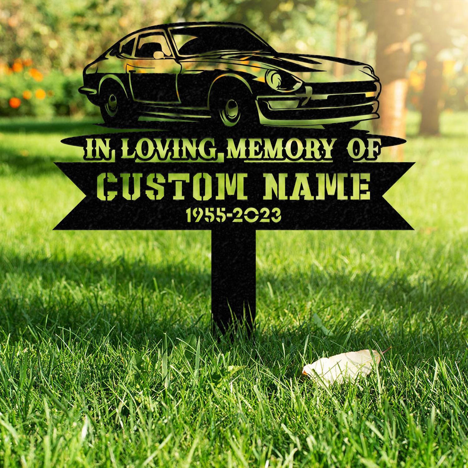 Personalized Racing car Memorial Stake, In Loving Memory Metal Stake, Sympathy Sign, Grave Marker, Remembrance Stake, Personalized Classic Car Sign