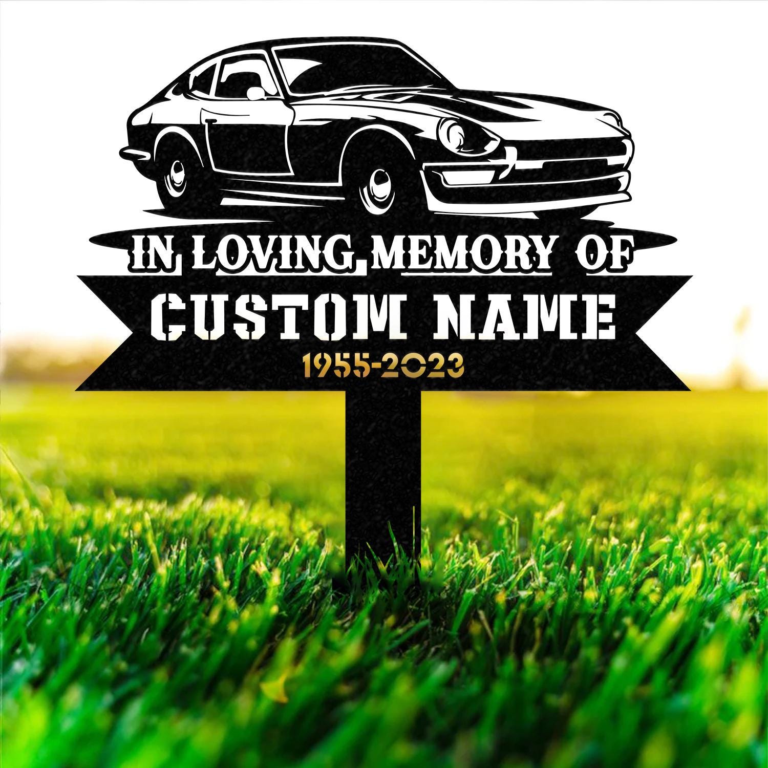 Personalized Racing car Memorial Stake, In Loving Memory Metal Stake, Sympathy Sign, Grave Marker, Remembrance Stake, Personalized Classic Car Sign
