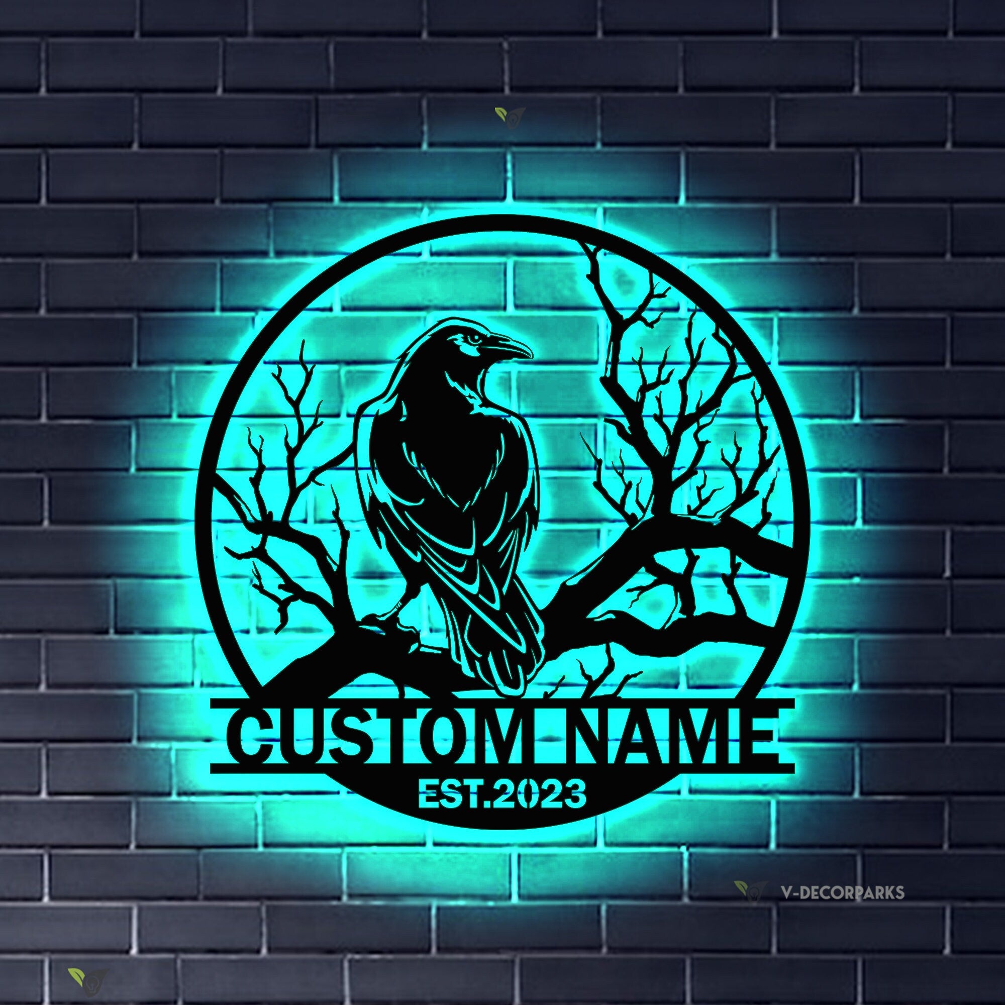 Personalized Raven Metal Wall Art with LED Light - Custom Crow Moon Name Sign Home Decor - Raven Sign - Crow sign | GearViral