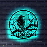 Personalized Raven Metal Wall Art with LED Light - Custom Crow Moon Name Sign Home Decor - Raven Sign - Crow sign | GearViral