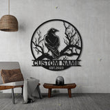 Personalized Raven Metal Wall Art with LED Light - Custom Crow Moon Name Sign Home Decor - Raven Sign - Crow sign | GearViral