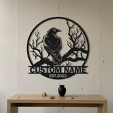 Personalized Raven Metal Wall Art with LED Light - Custom Crow Moon Name Sign Home Decor - Raven Sign - Crow sign | GearViral