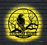 Personalized Raven Metal Wall Art with LED Light - Custom Crow Moon Name Sign Home Decor - Raven Sign - Crow sign | GearViral