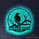 Personalized Raven Metal Wall Art with LED Light - Custom Crow Moon Name Sign Home Decor - Raven Sign - Crow sign