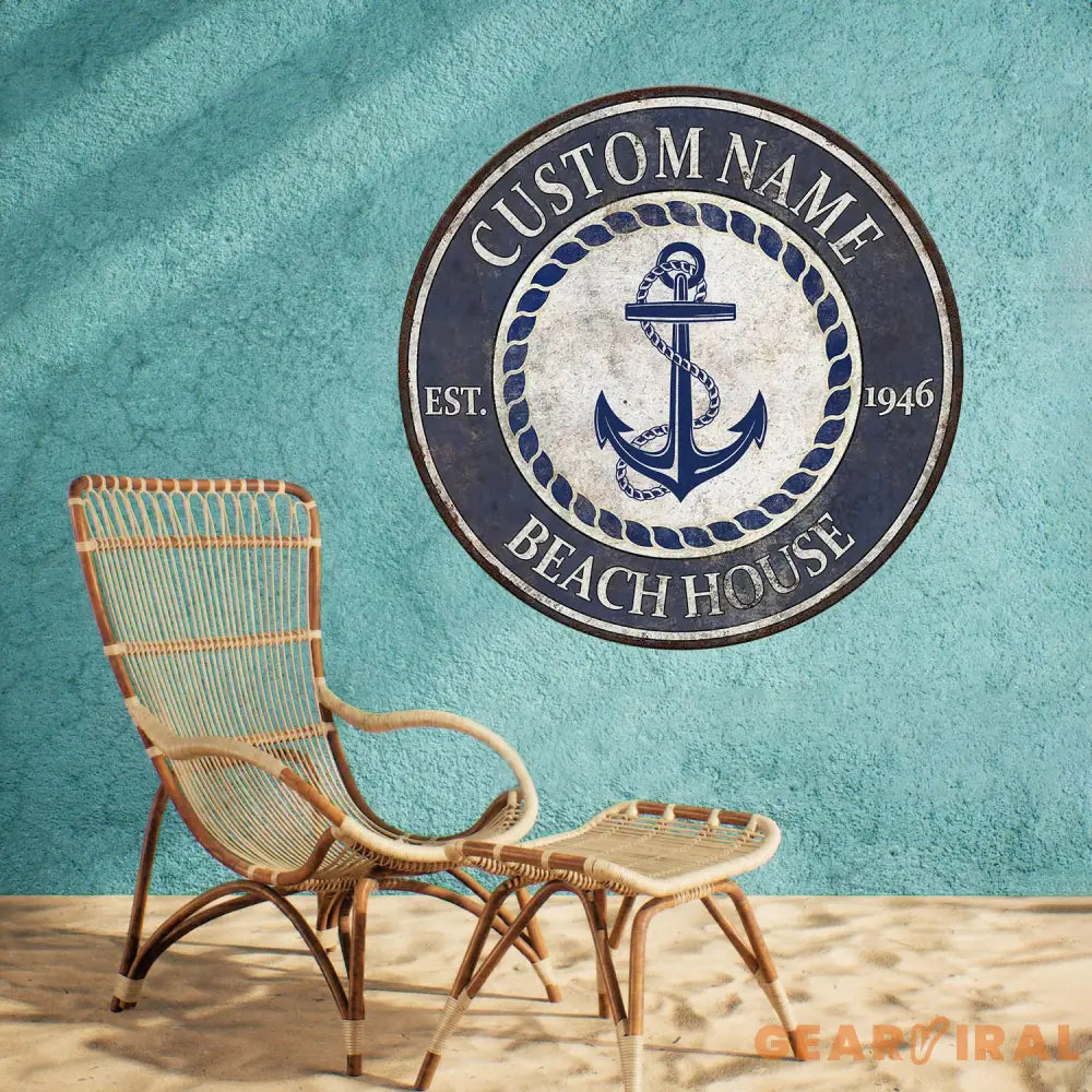 Personalized Retro Anchor Metal Sign Anchor Name Sign Metal Anchor Sign Beach House Sign Metal Family Name Sign
