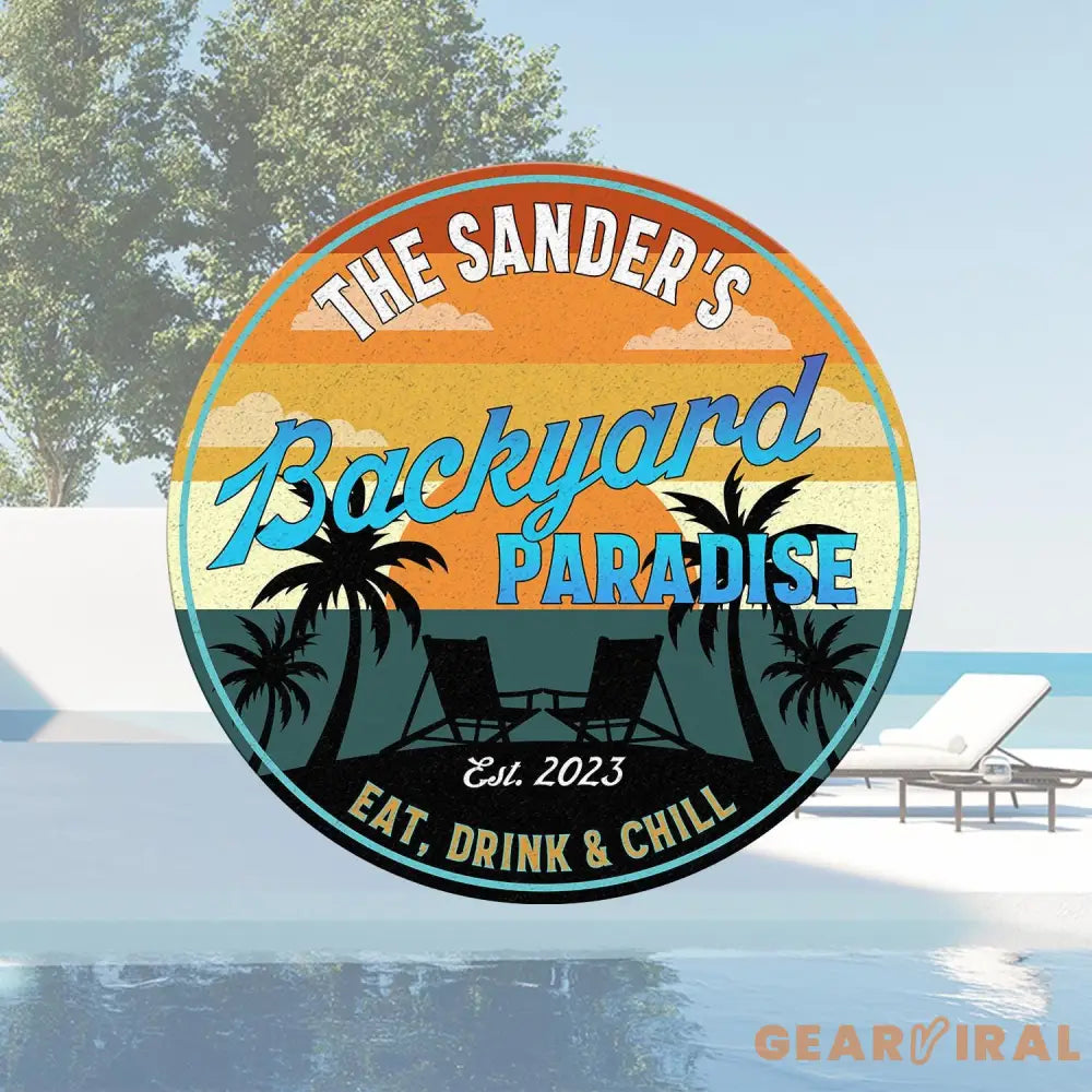 Personalized Retro Backyard Poolside Paradise Sign Custom Pool Sign Backyard Pool Decor Poolside Decor Swimming Pool