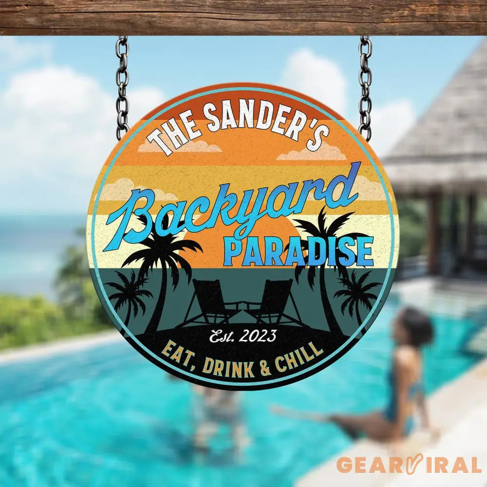 Personalized Retro Backyard Poolside Paradise Sign Custom Pool Sign Backyard Pool Decor Poolside Decor Swimming Pool