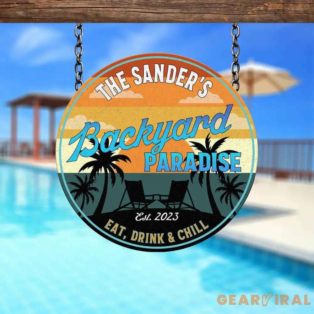 Personalized Retro Backyard Poolside Paradise Sign Custom Pool Sign Backyard Pool Decor Poolside Decor Swimming Pool