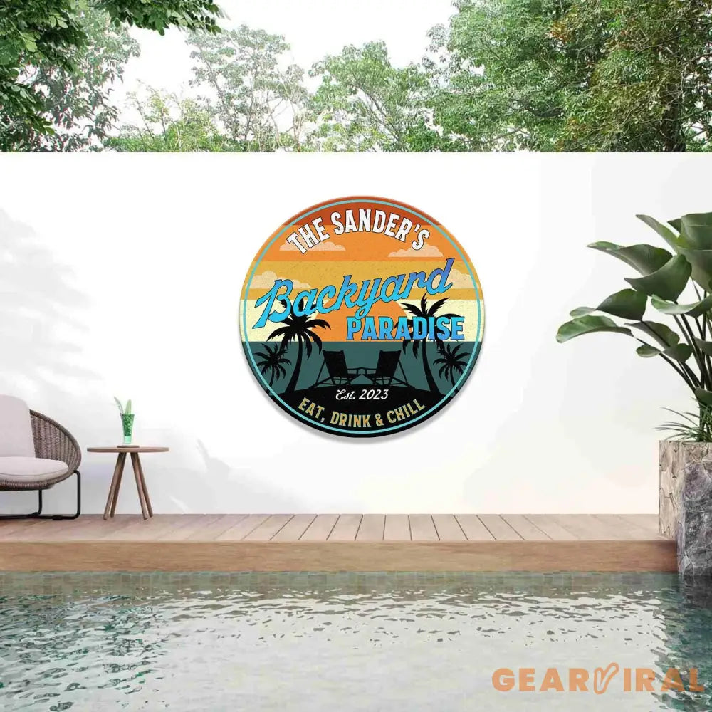Personalized Retro Backyard Poolside Paradise Sign Custom Pool Sign Backyard Pool Decor Poolside Decor Swimming Pool