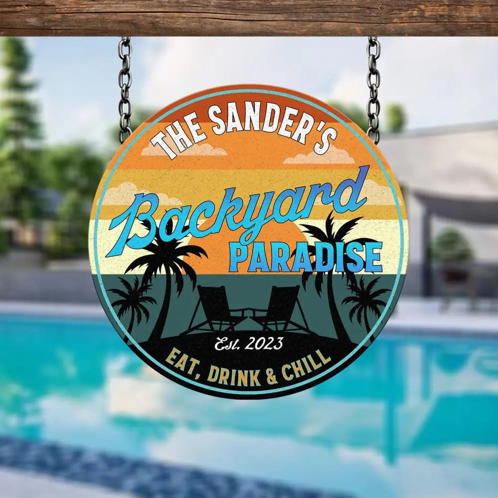 Personalized Retro Backyard Poolside Paradise Sign Custom Pool Sign Backyard Pool Decor Poolside Decor Swimming Pool