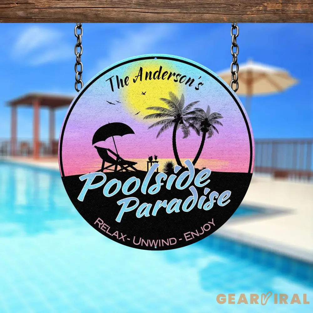 Personalized Retro Poolside Paradise Sign Custom Pool Sign Backyard Pool Decor Backyard Sign Poolside Decor Swimming