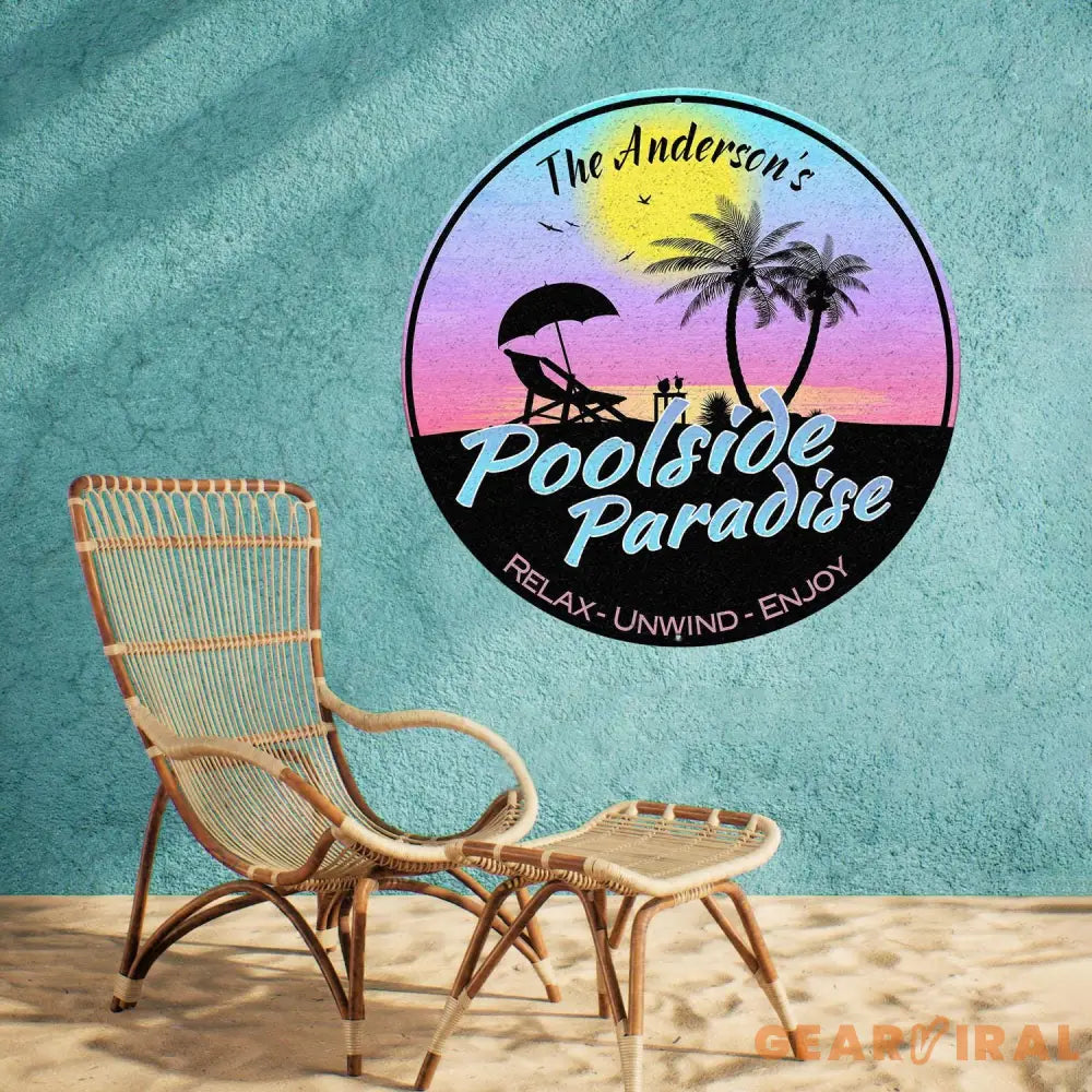 Personalized Retro Poolside Paradise Sign Custom Pool Sign Backyard Pool Decor Backyard Sign Poolside Decor Swimming
