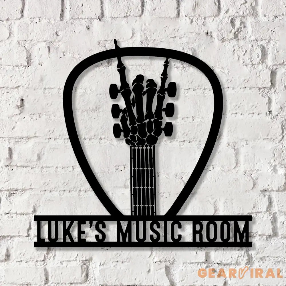 Personalized Rock On Guitar Metal Wall Art Rock Roll Skeleton Hand With Lights Guitar Gift Guitar Lover Gift - Gearviral