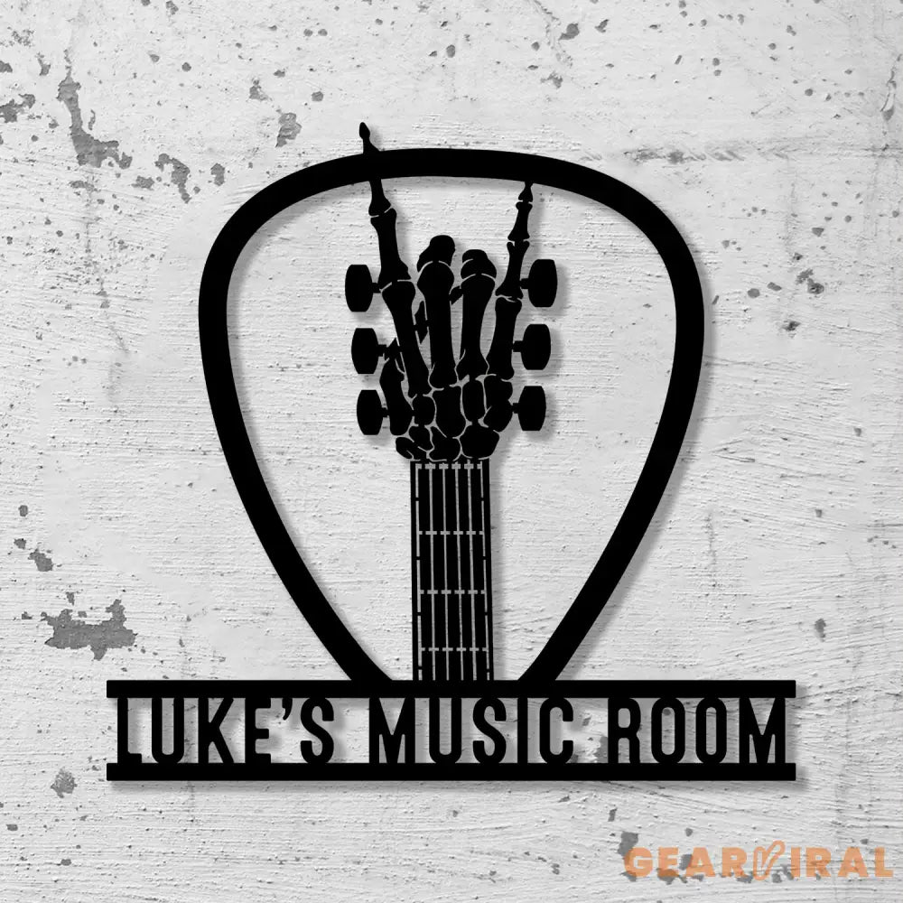 Personalized Rock On Guitar Metal Wall Art Rock Roll Skeleton Hand With Lights Guitar Gift Guitar Lover Gift - Gearviral
