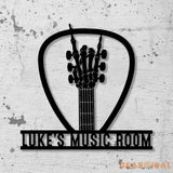 Personalized Rock On Guitar Metal Wall Art Rock Roll Skeleton Hand With Lights Guitar Gift Guitar Lover Gift - Gearviral