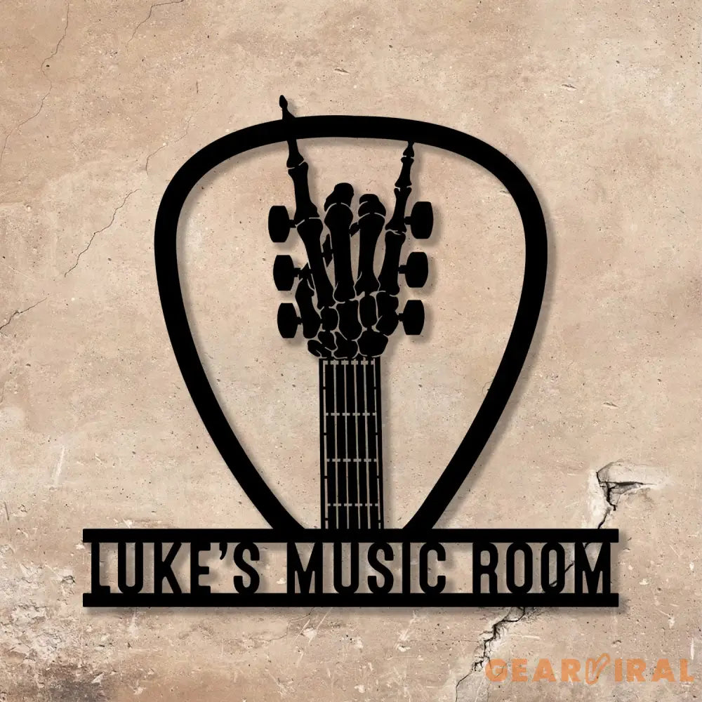 Personalized Rock On Guitar Metal Wall Art Rock Roll Skeleton Hand With Lights Guitar Gift Guitar Lover Gift - Gearviral