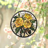 Personalized Rose Flower Glass Suncatcher for Window Floral Stained Glass Ornament Romantic Gift for Mom or Grandma