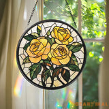 Personalized Rose Flower Glass Suncatcher for Window Floral Stained Glass Ornament Romantic Gift for Mom or Grandma