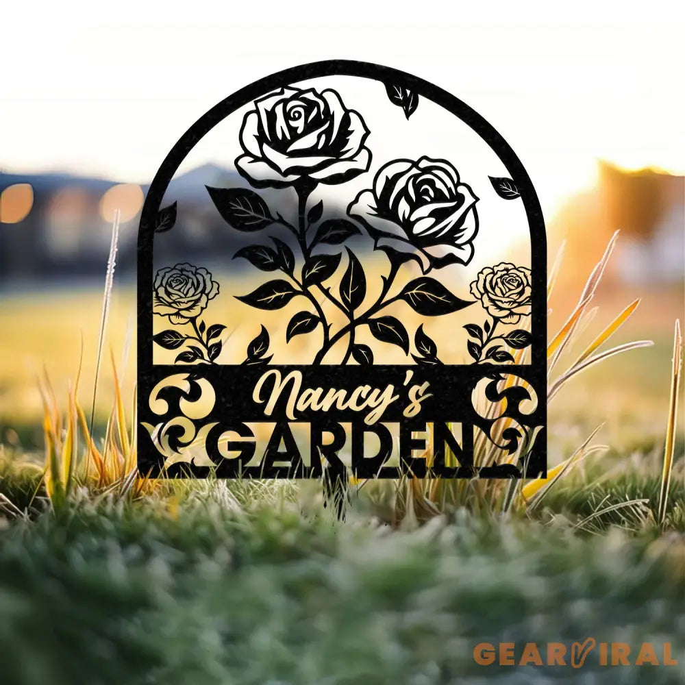 Personalized Rose Garden Stake Rose Metal Sign Garden Flower Sign Custom Garden Name Sign Garden Decor Yard Art