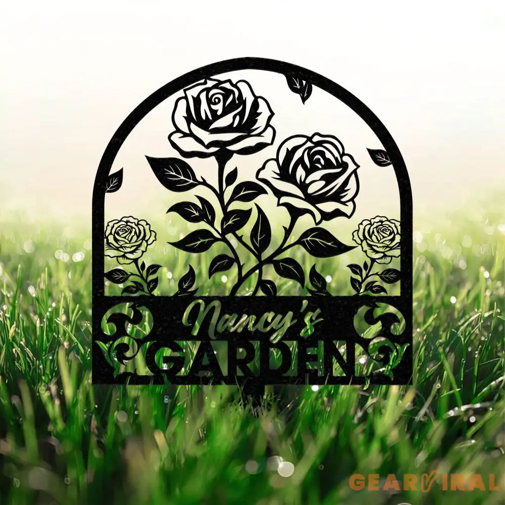 Personalized Rose Garden Stake Rose Metal Sign Garden Flower Sign Custom Garden Name Sign Garden Decor Yard Art