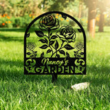 Personalized Rose Garden Stake Rose Metal Sign Garden Flower Sign Custom Garden Name Sign Garden Decor Yard Art