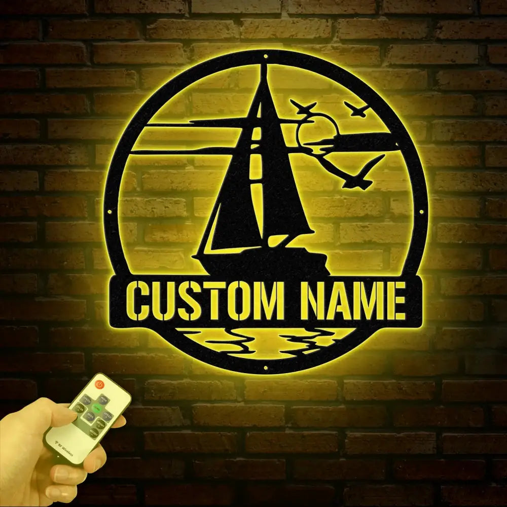 Personalized Sailboat Metal Wall Art With Led Lights Custom Sail Boat Sign Lake House Decor Sailing Boat Art