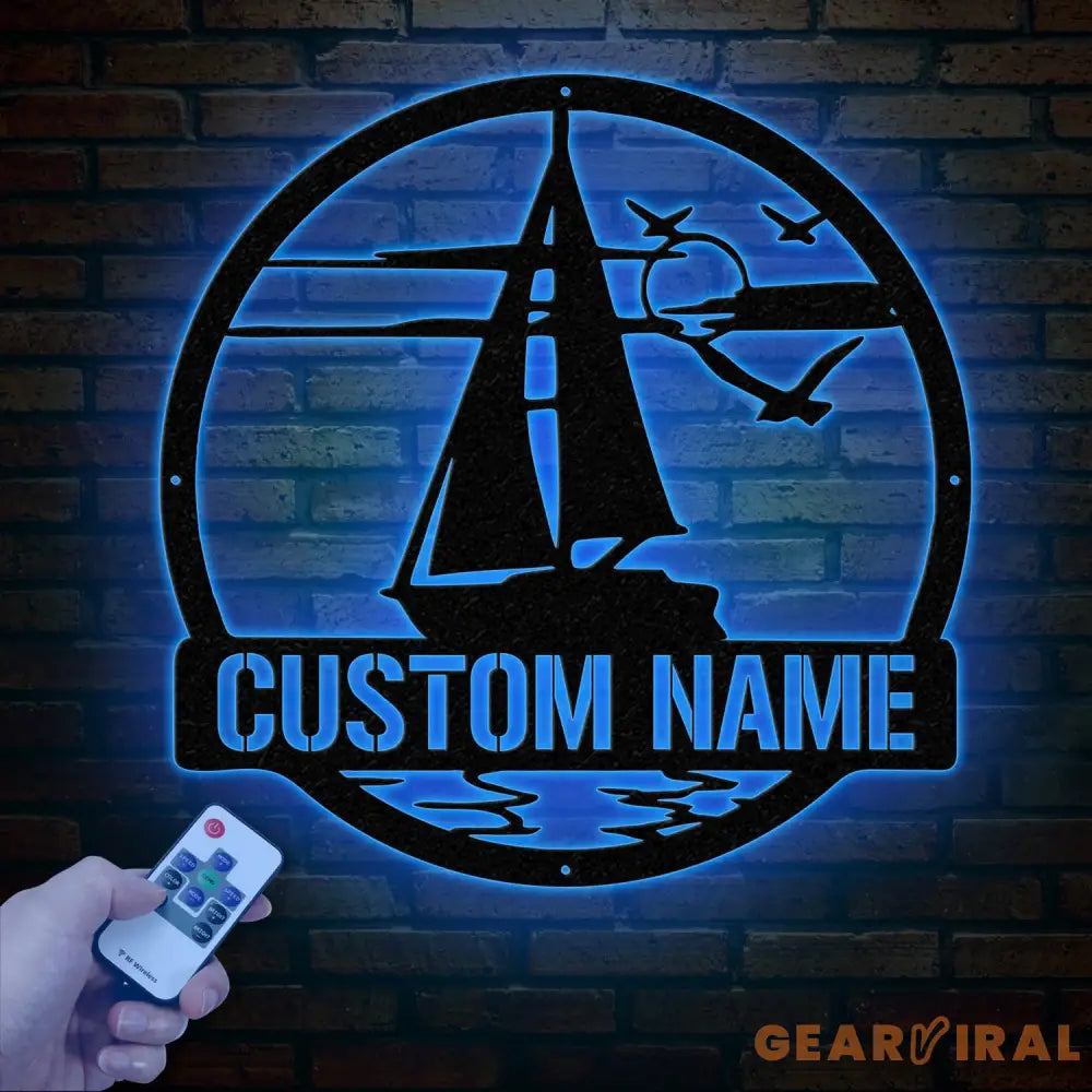 Personalized Sailboat Metal Wall Art With Led Lights Custom Sail Boat Sign Lake House Decor Sailing Boat Art
