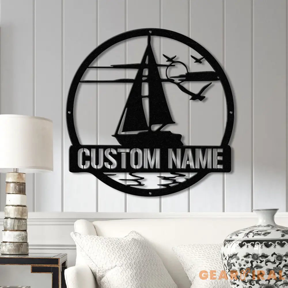 Personalized Sailboat Metal Wall Art With Led Lights Custom Sail Boat Sign Lake House Decor Sailing Boat Art
