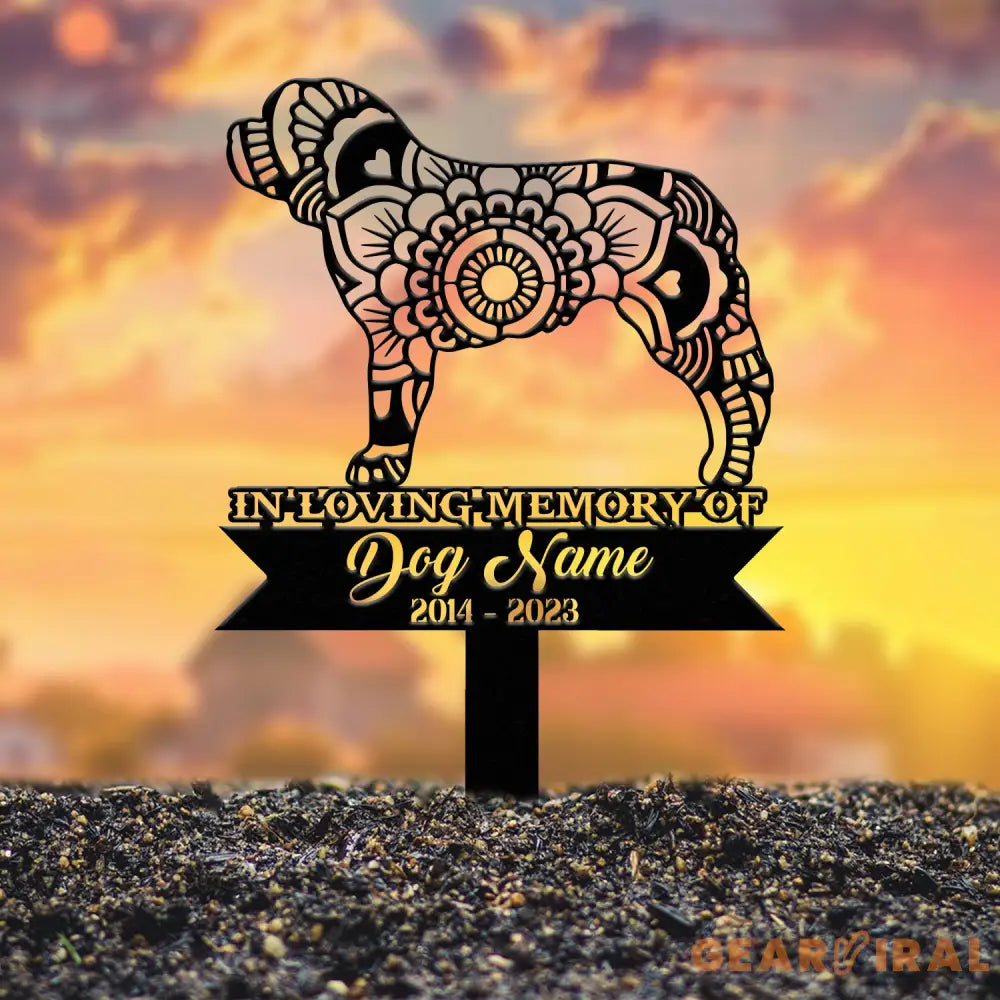 Personalized Saint Bernard Mandala Garden Stake Zentangle Yard Art Dog Memorial Sign Outdoor Decor Pet Loss Sympathy