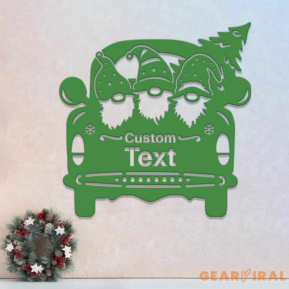 Personalized Santa Car Metal Sign – Custom Christmas Decor – Festive Holiday Sign with Gnomes and Tree for Indoor or