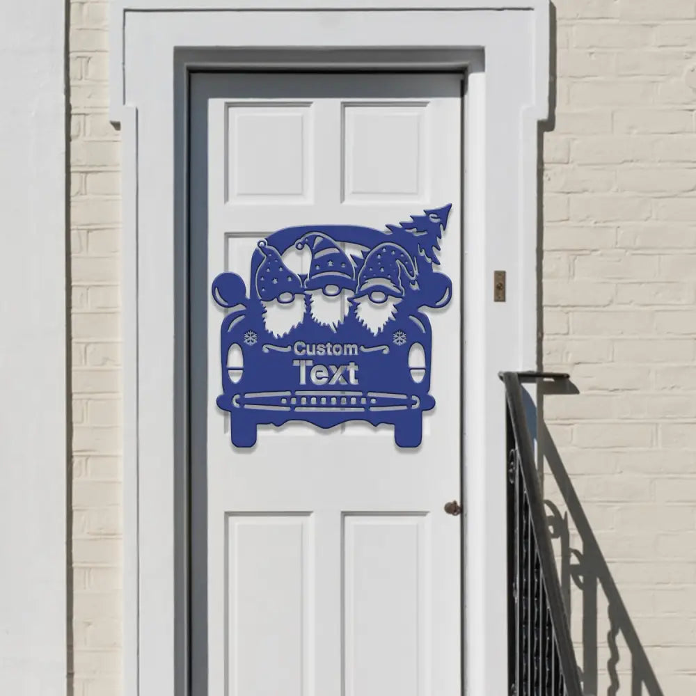 Personalized Santa Car Metal Sign – Custom Christmas Decor – Festive Holiday Sign with Gnomes and Tree for Indoor or